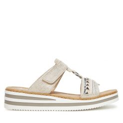 Klapki Rieker. Szare klapki damskie Rieker, bez wzorów, bez obcasa, bez zapięcia. Za 259.99 zł.