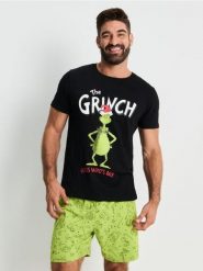 Dwucześciowa piżama Grinch - wielobarwny. Piżamy męskie Sinsay, l, bez wzorów, bez kołnierzyka, bez ramiączek. Za 49.99 zł.