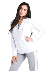 Bluza miękki z bawełna z kaptur na co dzień. Białe bluzy damskie LEONE 1947 APPAREL, s, bez wzorów, z bawełny, bez ramiączek, bez kaptura. Za 231.51 zł.