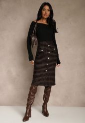 Czarna Tweedowa Spódnica Ołówkowa w Kratę z Guzikami Aretusa. Czarne spódnice damskie Renee, do pracy, m, bez wzorów, biznesowe, z podwyższonym stanem, midi, ołówkowe. Za 69.99 zł.