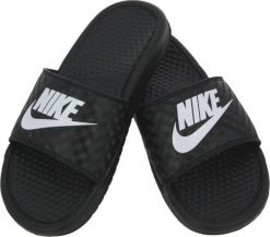 Nike Klapki damskie Benassi Just Do It czarne r. 40.5 (343881 011). Czarne klapki damskie Nike, bez wzorów, sportowe, bez obcasa, bez zapięcia. Za 77.00 zł.