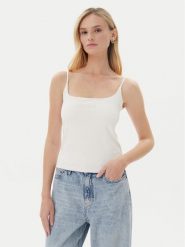 Guess Top V5GP22 J1314 Biały Slim Fit. Białe topy damskie Guess, xl, z aplikacjami, z bawełny, bez kołnierzyka, bez ramiączek. Za 109.99 zł.