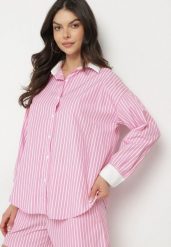 Różowa Koszula w Paski o Kroju Oversize z Kontrastującymi Wstawkami Menestra. Czerwone koszule damskie Born2be, l, bez wzorów, z jeansu, eleganckie, bez kołnierzyka, bez ramiączek. Za 109.99 zł.