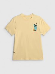 4F T-shirt regular z nadrukiem męski - żółty XL. Żółte t-shirty męskie 4F, m, bez wzorów, z bawełny, bez kołnierzyka, bez ramiączek. Za 69.99 zł.