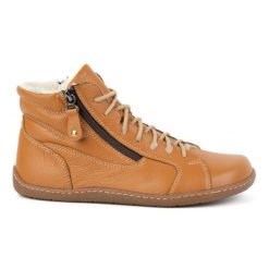Olivier Damskie minimalistyczne buty skórzane zimowe barefoot 1261 rude pomarańczowe. Brązowe botki damskie na zimę, bez wzorów, ze skóry, bez obcasa, bez zapięcia. Za 559.87 zł.