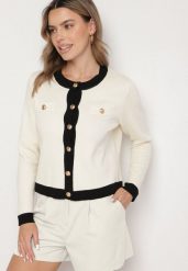 Beżowy Sweter Kardigan z Wiskozą w Stylu Retro z Ozdobnymi Guzikami Terolea. Brązowe kardigany damskie Born2be, m, bez wzorów, z jeansu, eleganckie, bez kołnierzyka. Za 89.99 zł.