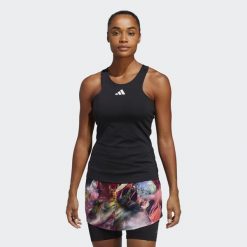 Tennis Y-Tank Top. Czarne topy damskie Adidas, l, bez wzorów, bez kołnierzyka, bez ramiączek. W wyprzedaży za 190.45 zł.