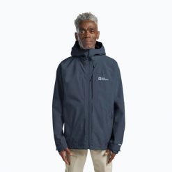 Kurtka przeciwdeszczowa męska Jack Wolfskin Tempest. Niebieskie kurtki męskie Jack Wolfskin, m, bez wzorów, bez kaptura. Za 819.99 zł.