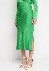 Zielona Elegancka Spódnica Midi z Gumką w Pasie Falire. Zielone spódnice damskie Born2be, l, bez wzorów, eleganckie, midi. Za 109.99 zł.