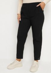 Czarne Spodnie z Wiskozą z Gumką w Talii i Aplikacjami przy Nogawkach Stellorie. Czarne spodnie materiałowe damskie Born2be, z aplikacjami, z jeansu, eleganckie, plus size. Za 74.99 zł.