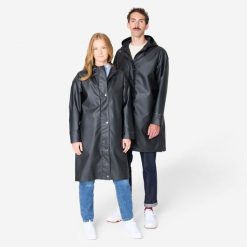 Parka na rower miejski Btwin 540 unisex przeciwdeszczowa. Czarne parki damskie B'TWIN, s, bez wzorów, z materiału, sportowe, bez kołnierzyka, bez kaptura. Za 319.99 zł.