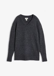 Sweter z domieszką wełny. Szare swetry nierozpinane damskie bonprix, bez wzorów, z wełny, bez kołnierzyka, bez ramiączek. Za 129.99 zł.