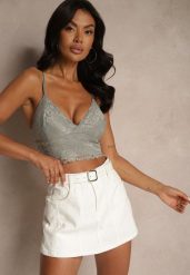 Jasnozielony Dopasowany Top z Koronki na Ramiączkach Pasirelia. Zielone topy damskie Renee, l, bez wzorów, z jeansu, eleganckie, bez kołnierzyka, bez ramiączek. Za 49.99 zł.