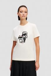 KARL LAGERFELD Beżowy damski t-shirt Ikon Sketch Duo. Brązowe t-shirty damskie KARL LAGERFELD, s, bez wzorów, z materiału, bez kołnierzyka, bez ramiączek. W wyprzedaży za 229.99 zł.