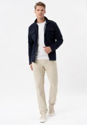 Lniane spodnie chinosy, Comfort Fit, R-LINN. Brązowe eleganckie spodnie męskie Volcano, bez wzorów, z bawełny. Za 179.99 zł.