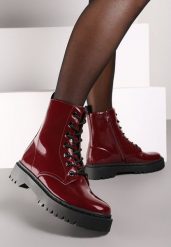 Bordowe Płaskie Sznurowane Botki w Stylu Workerów Terivalle. Czerwone botki damskie Born2be, bez wzorów, z jeansu, eleganckie, bez obcasa, na obcasie, bez zapięcia. Za 139.99 zł.
