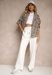 Białe Spodnie z Dodatkiem Wiskozy Dresowe High Waist Ellanoria. Białe spodnie dresowe damskie Renee, bez wzorów, z dresówki, z podwyższonym stanem. Za 39.99 zł.