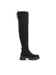 DeeZee Muszkieterki WS0902-01 Czarny. Czarne kozaki damskie DeeZee, bez wzorów, z materiału, bez obcasa, na płaskiej podeszwie, bez zapięcia. Za 199.99 zł.