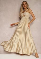 Beżowa Asymetryczna Sukienka Plisowana na Jedno Ramię z Gumką w Talii Elashay. Brązowe sukienki damskie Renee, bez wzorów, z materiału, eleganckie, z asymetrycznym kołnierzem, bez ramiączek, maxi, asymetryczne. Za 99.99 zł.