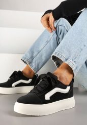 Czarne Sneakersy Kultowe Tenisówki na Grubej Podeszwie Nurisora. Czarne trampki i tenisówki damskie Renee, bez wzorów, z jeansu, bez zapięcia. Za 79.99 zł.