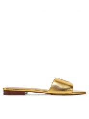 LAUREN RALPH LAUREN Klapki 802970531002 Złoty. Żółte klapki damskie Lauren Ralph Lauren, bez wzorów, ze skóry, bez obcasa, bez zapięcia. Za 629.99 zł.