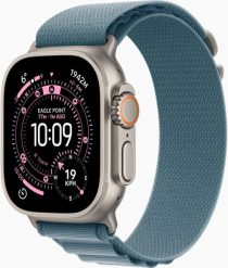 Smartwatch Apple Watch Ultra 3 GPS + Cellular 49mm Natural Titanium / Alpine Loop L Niebieski (MEWP4QI/A). Niebieskie zegarki smartwatch Apple, bez wzorów. Za 3,530.75 zł.
