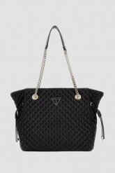 GUESS Czarna damska torebka Everlee Tote. Czarne shopperki damskie Guess, z aplikacjami, ze skóry ekologicznej, bez dodatków. W wyprzedaży za 554.99 zł.