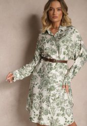 Zielona Kwiatowa Koszulowa Sukienka z Wiskozy Lisvesia. Zielone sukienki damskie Renee, na co dzień, m, bez wzorów, z materiału, eleganckie, bez kołnierzyka, bez ramiączek, midi, koszulowe. Za 89.99 zł.