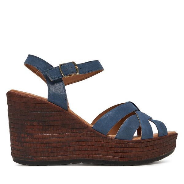 Sandały Lasocki. Niebieskie sandały damskie Lasocki, bez wzorów, bez obcasa, na koturnie, bez zapięcia. Za 199.99 zł.