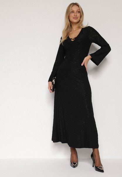 Czarna Brokatowa Sukienka w Zebrę o Rozkloszowanym Kroju z Długim Rękawem Mevenna. Czarne sukienki damskie Born2be, na co dzień, m, bez wzorów, eleganckie, bez kołnierzyka, bez ramiączek, proste. Za 169.99 zł.