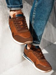 Buty męskie sneakersy - brązowe V1 - Rozmiar: 40. Brązowe buty sportowe męskie Ombre Clothing, bez wzorów, z materiału, bez zapięcia, trekkingowe. W wyprzedaży za 79.99 zł.