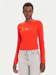 Calvin Klein Jeans Bluzka Monogram LV047A803G Czerwony Slim Fit. Czerwone bluzki damskie Calvin Klein Jeans, s, bez wzorów, z bawełny, bez kołnierzyka, bez ramiączek. Za 159.99 zł.
