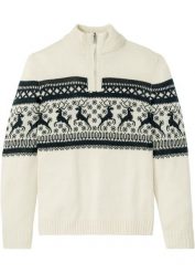 Sweter ze stójką w norweski wzór. Brązowe swetry męskie bonprix, l, bez wzorów, bez kołnierzyka, bez ramiączek. Za 114.99 zł.