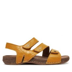Sandały Rieker. Żółte sandały damskie Rieker, bez wzorów, bez obcasa, na płaskiej podeszwie, bez zapięcia. Za 329.99 zł.
