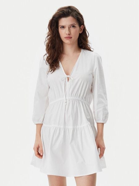 Tommy Jeans Sukienka letnia DW0DW20341 Écru Regular Fit. Sukienki damskie Tommy Jeans, na lato, s, bez wzorów, z bawełny, bez kołnierzyka, bez ramiączek. Za 219.99 zł.