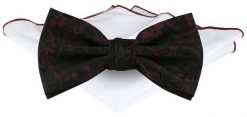 Mucha Męska z Poszetką - Chattier - Bordowa w Czarne Kwiaty. Czerwone krawaty i muchy Chattier, bez wzorów, eleganckie. Za 65.00 zł.