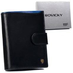 Portfel skórzany Rovicky N4-RVT-6887 czarny. Czarne portfele męskie ROVICKY, bez wzorów. Za 81.99 zł.
