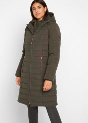 Płaszcz pikowany w optyce 2 w 1. Zielone płaszcze damskie bonprix, bez wzorów, ze skóry, bez kołnierzyka, bez kaptura. Za 279.99 zł.
