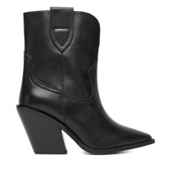 Kowbojki Badura. Czarne botki damskie Badura, bez wzorów, bez obcasa, na słupku, bez zapięcia. Za 269.99 zł.