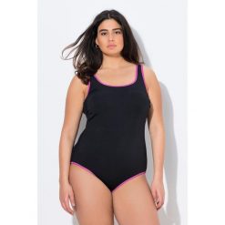 Damskie Strój kąpielowy kolorowe wypustki bez miękkich miseczek okrągły dekolt. Czarne stroje kąpielowe damskie Ulla Popken, plus size, bez wzorów, z elastanu. Za 199.99 zł.