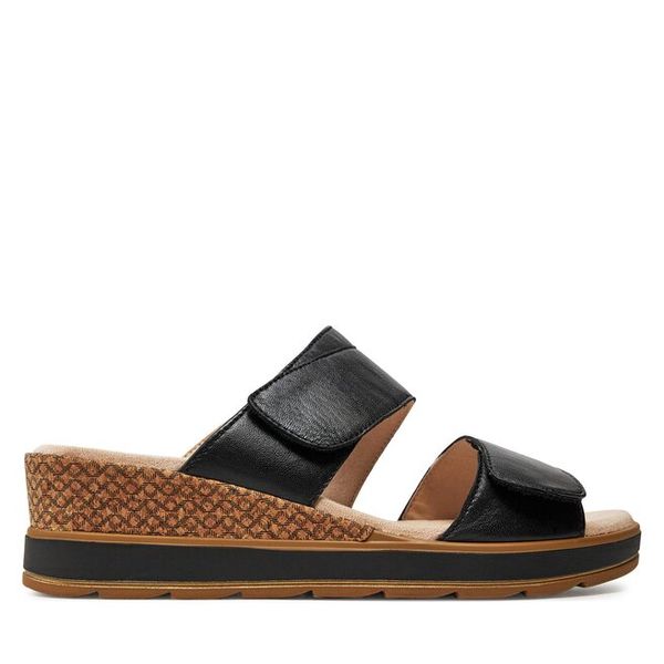 Klapki Caprice. Czarne klapki damskie Caprice, bez wzorów, bez obcasa, bez zapięcia. Za 215.99 zł.