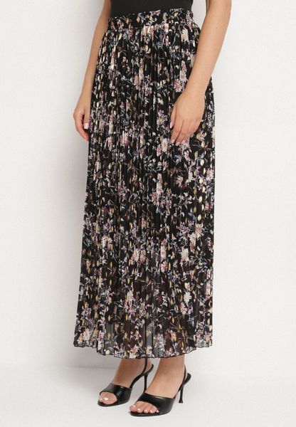 Czarna Rozkloszowana Spódnica Plisowana z Metalicznym Nadrukiem w Kwiatowy Wzór Folireia. Czarne spódnice damskie Born2be, na co dzień, m, bez wzorów, klasyczne, maxi, koszulowe. Za 79.99 zł.