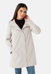 Lekki płaszcz damski J-GARDENIA. Białe płaszcze damskie Volcano, l, bez wzorów, z materiału, eleganckie, bez kołnierzyka, z kapturem. Za 349.99 zł.