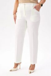 Eleganckie spodnie Eleonora w kolorze ecru PLUS SIZE XXL. Spodnie materiałowe damskie Moda Size Plus Iwanek, bez wzorów, z elastanu, biznesowe, plus size, krótkie. Za 209.90 zł.