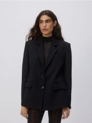 Marynarka z wełną - czarny. Czarne marynarki i żakiety damskie Reserved, bez wzorów, z tkaniny, bez kołnierzyka, bez ramiączek. Za 499.99 zł.