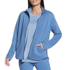 Bluza dresowa sportowa damska The Hoodless Hoodie GoWalk Shine Jacket. Niebieskie bluzy damskie Skechers, bez wzorów, z dresówki, sportowe, bez ramiączek, bez kaptura. Za 249.99 zł.
