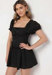 Czarna Sukienka Vices w Rustykalnym Stylu z Gorsetowym Wiązaniem Tolaviela. Czarne sukienki damskie Born2be, na imprezę, l, z aplikacjami, z jeansu, eleganckie, bez kołnierzyka, bez ramiączek, mini, gorsetowe. Za 129.99 zł.