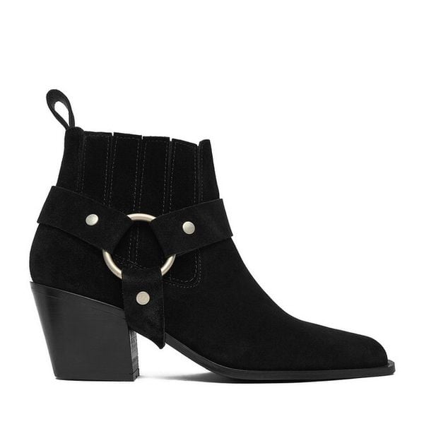 Botki Badura. Czarne botki damskie Badura, bez wzorów, bez obcasa, na słupku, bez zapięcia. Za 259.99 zł.