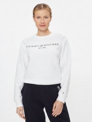 Tommy Hilfiger Bluza Logo WW0WW39791 Biały Regular Fit. Białe bluzy damskie Tommy Hilfiger, xl, bez wzorów, z syntetyku, bez ramiączek, bez kaptura. Za 379.00 zł.