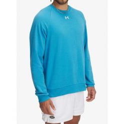 Bluza męska bez kaptura Under Armour Rival Fleece Crew. Niebieskie bluzy męskie Under Armour, m, bez wzorów, z bawełny, sportowe, bez ramiączek, bez kaptura. W wyprzedaży za 127.99 zł.